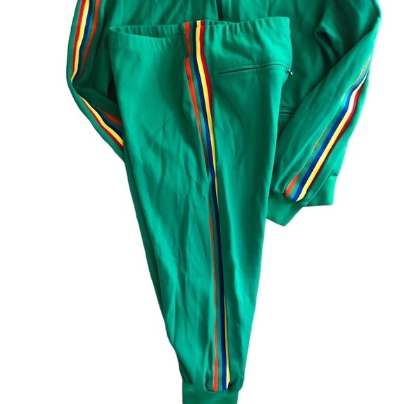 VTG Demetre Ladies 2PC Track Jacket Crop Jogger Pant L Green Rainbow Stripes - Picture 7 of 11